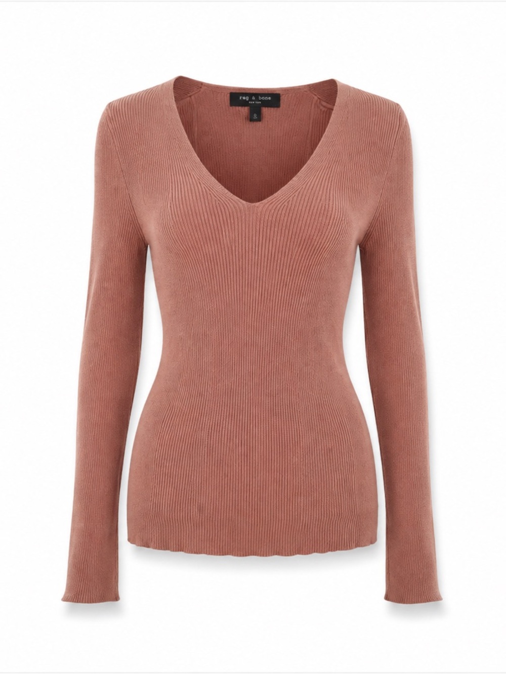 Ann Taylor Blush Pink Ribbed V Neck Sweater Fitted Top XXS